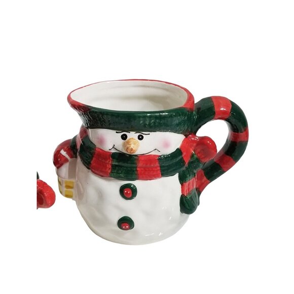 Ceramic Snowman Sugar and Creamer Set Red White Green Hand painted NIB - Picture 3 of 10